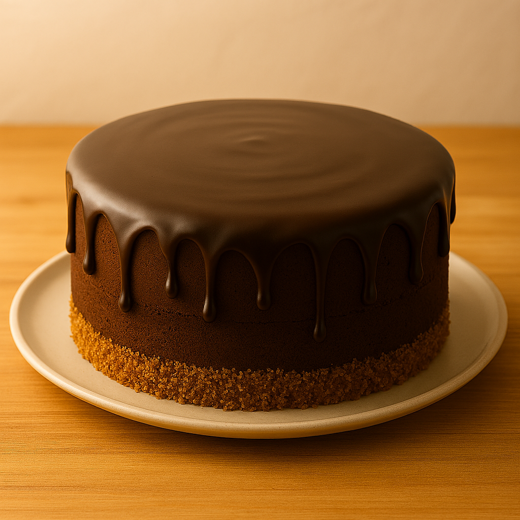 單層黑朱古力甘納許蛋糕，畫面中沒有手部，
